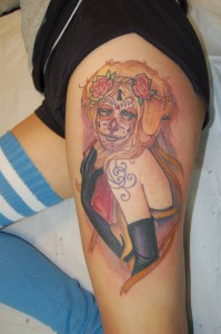 sugar skull pinup tattoo