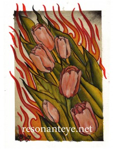 flaming tulips watercolor